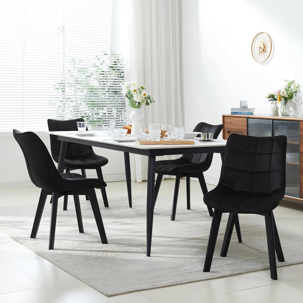 Coppia Sedia Moderna da Sala Pranzo Poltroncina da Cucina Poltrona in Velluto Senza Braccioli Gambe in Legno Nero 0656BY-2