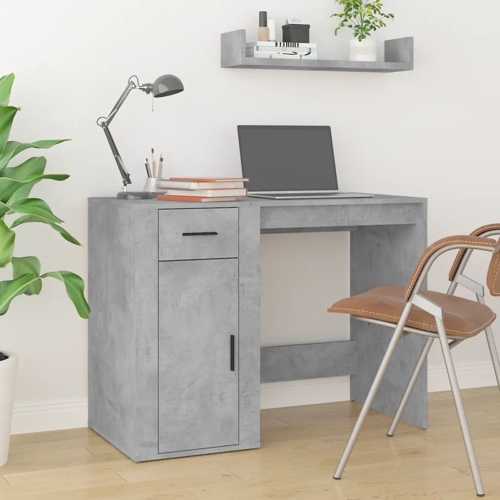 Scrivania | Tavolo da Ufficio con Armadietto Grigio Cemento in Legno Multistrato
