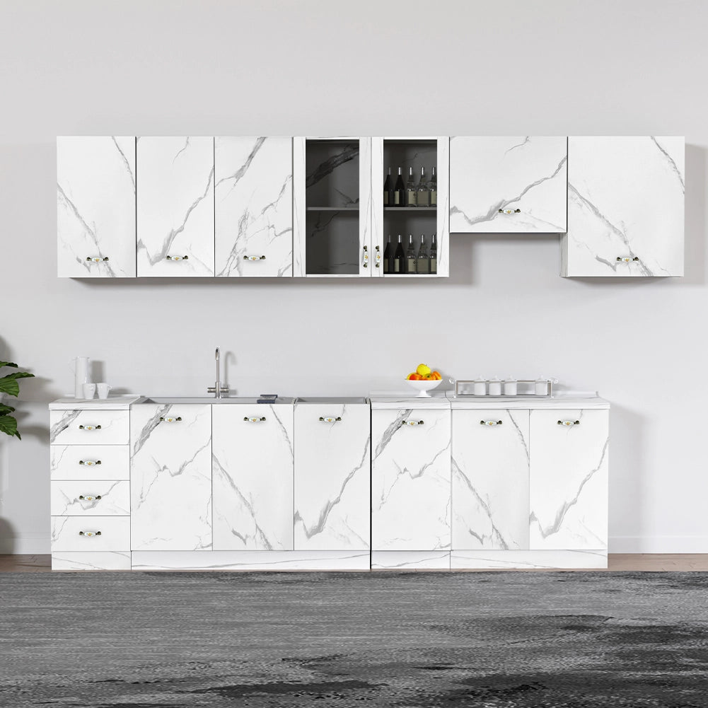 Pensile da Cucina Armadio Sospeso da Parete Doppia Anta Bianco Effetto Marmo
