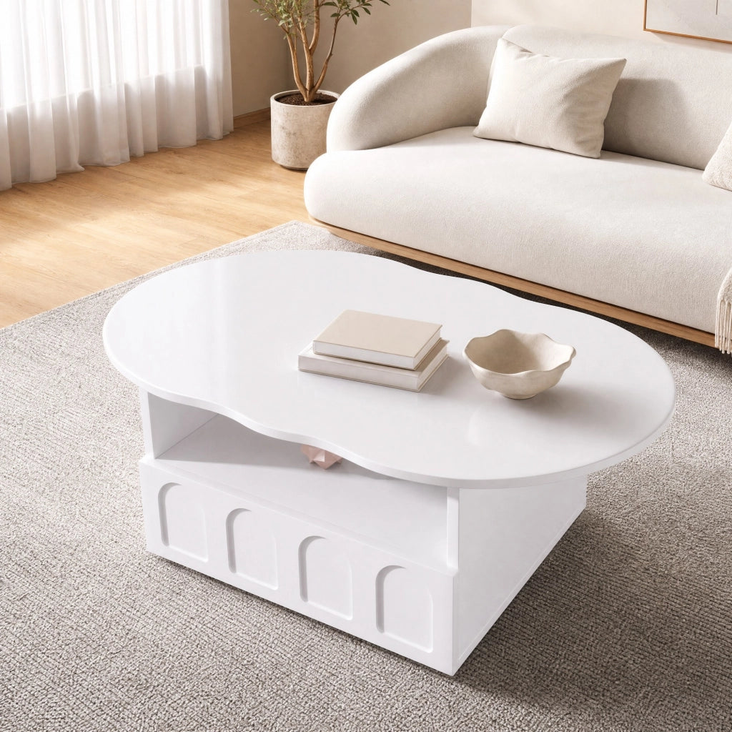 TAVOLINO DA SALOTTO a forma di nuvola 100x60x40,5 cm Bianco in pannello di truciolare