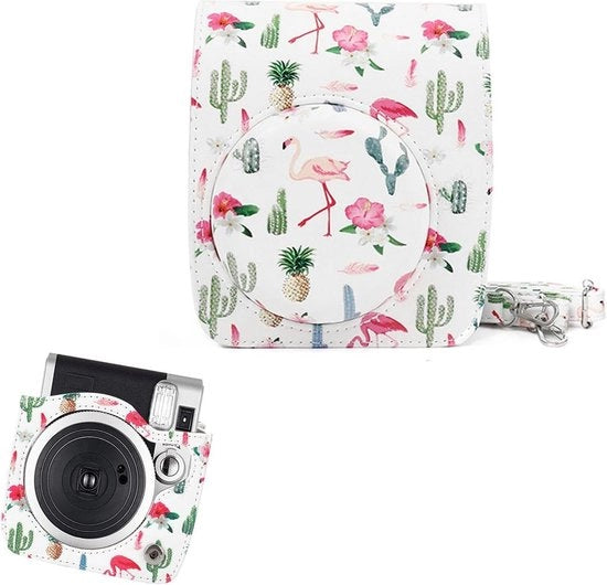 Casella di protezione in PU pelle per Instax Mini 90 - Cactus Flamingo - Compacto.