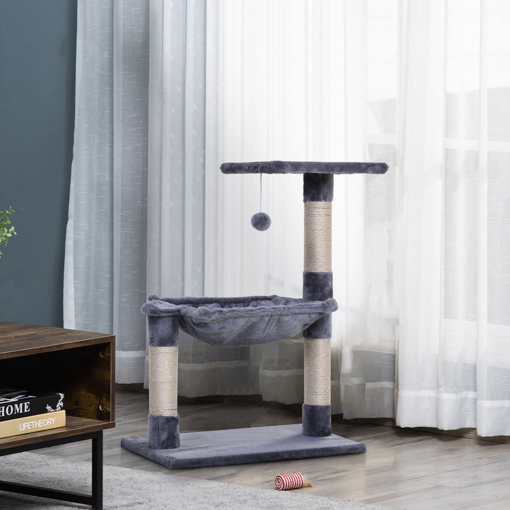Torre Rascador per Gatto con Piattaforma e Amaca ¨C Zephmum ¨C Grigio 50x36x70 cm