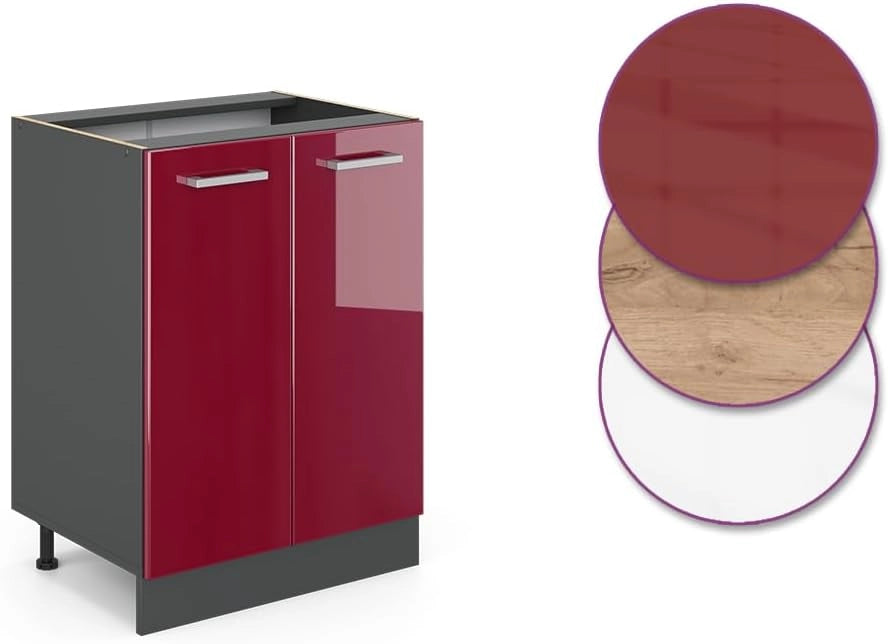 Mobiletto base cucina R-Line, Rosso lucido, 60 cm senza piano di lavoro, per la libera combinazione all'interno di sistemi cucina modulari