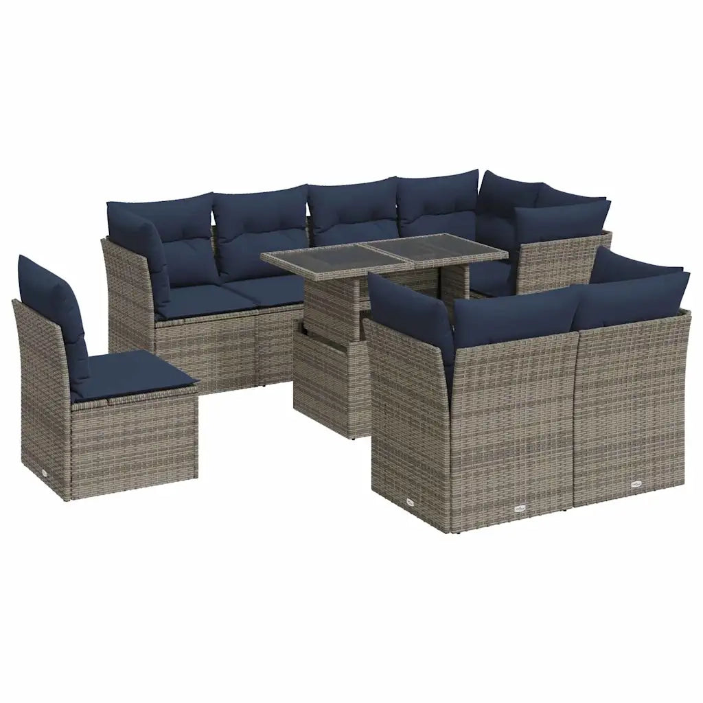Set Divano da Giardino 9pz con Cuscini Grigio Polyrattan Acacia 3326182