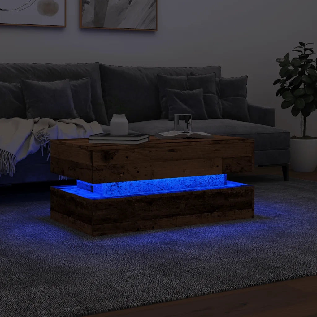 Tavolino da Salotto con Luci LED Legno Antico 90x50x40 cm 857718