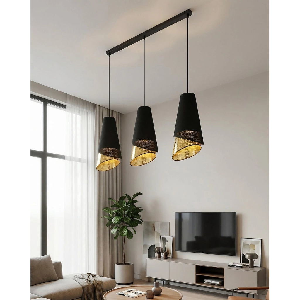 Lampada a sospensione MODA in acciaio nero e oro