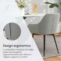 Set 2 Sedie da Pranzo Nordiche Imbottite con Braccioli Ricurvi in Tessuto Effetto Velluto, 54x57x80 cm, Grigio Scuro