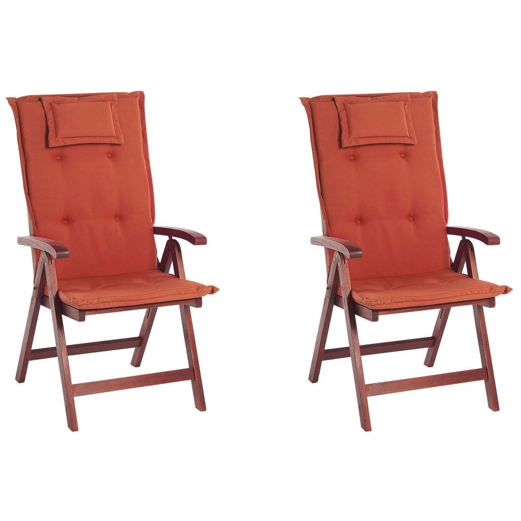 Set da bistrot da giardino in legno di acacia scuro con cuscini rossi tavolo da té 2 sedie pieghevoli resistenti ai raggi UV