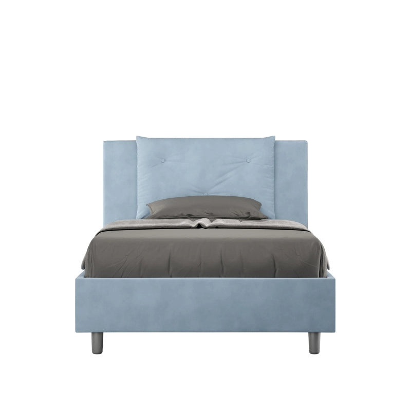 Letto imbottito Piazza e mezzo 110x200 cm Appia - Con rete,Microfibra,Azzurro