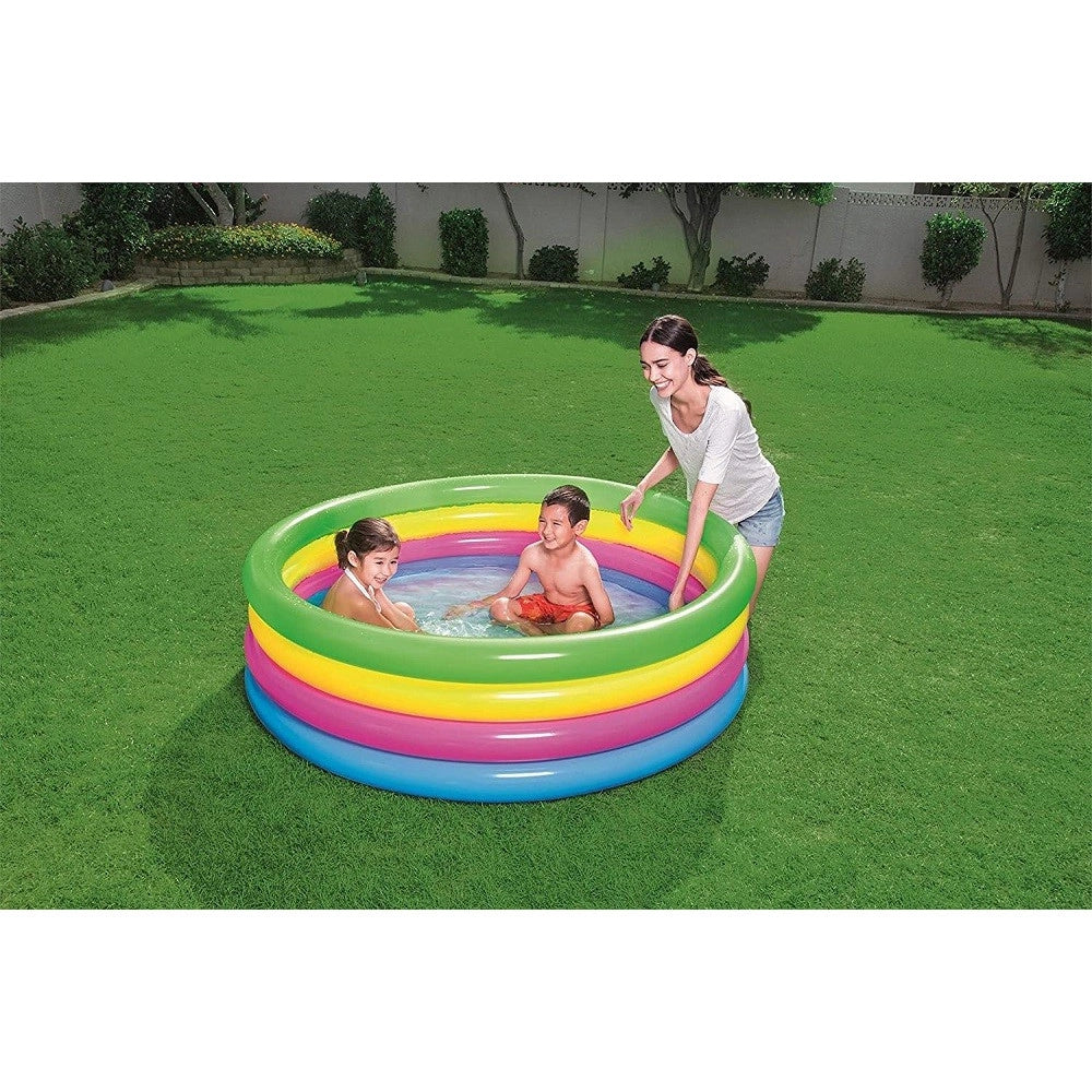 Trade Shop - Piscina Gonfiabile Arcobaleno Per Bambini A 4 Anelli Colorati 157 X 46 Cm 51117 -
