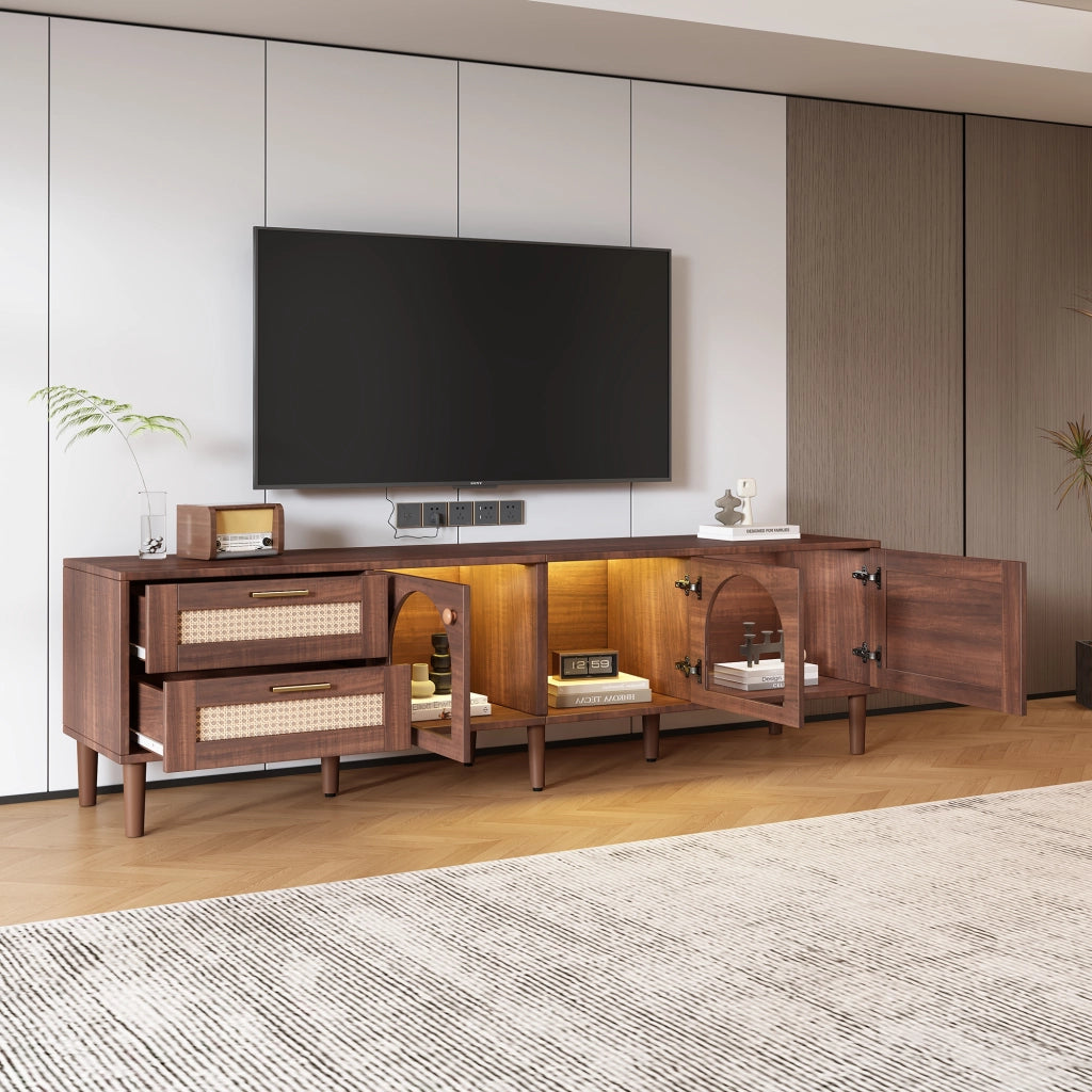 Mobile TV 180 cm ¨C MINIMAL ¨C Marrone, LED, Vetro, Rattan, 2 Cassetti