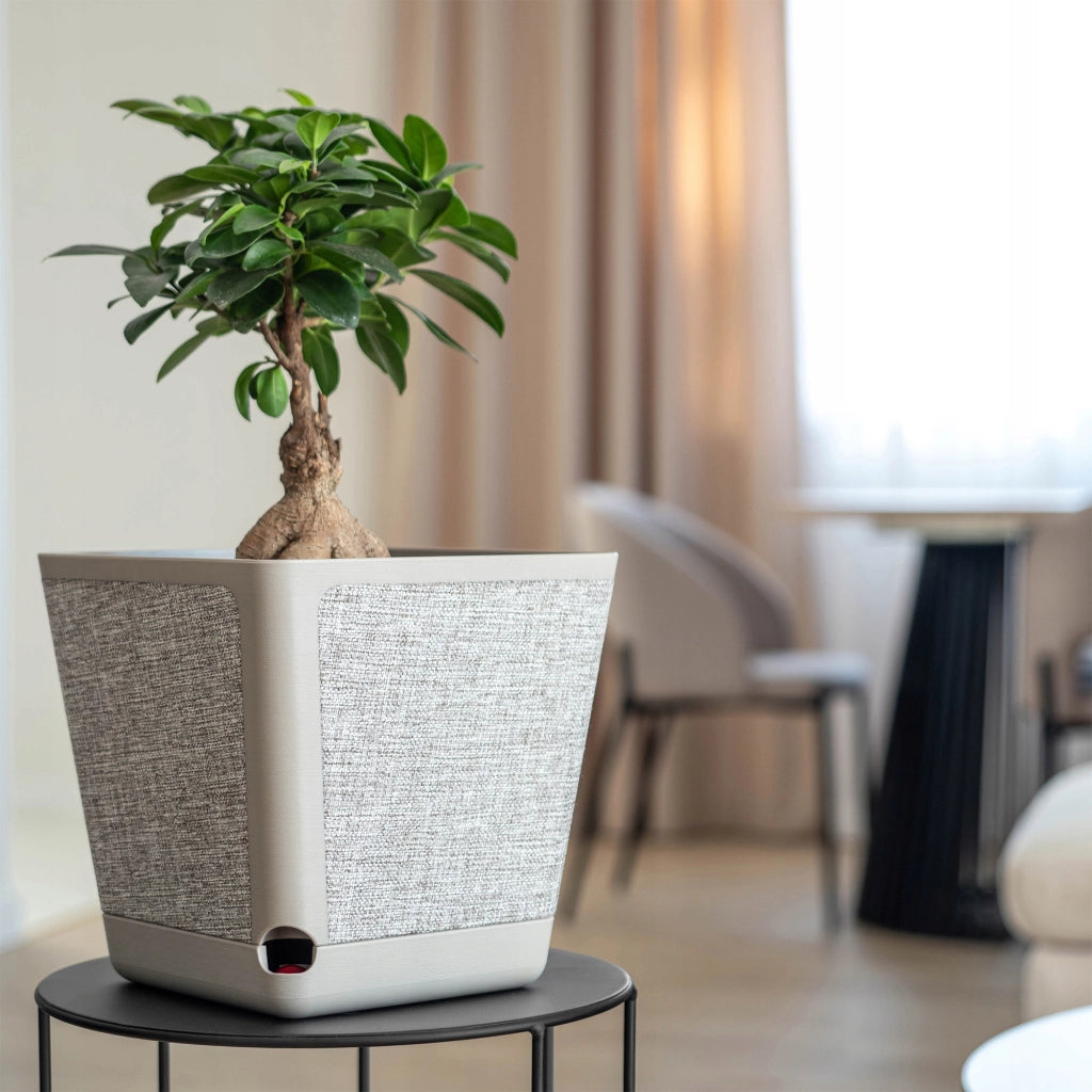 Copertura per vaso da fiori KADAX con supporto quadrato, tessuto fantasia tortora, 30 cm