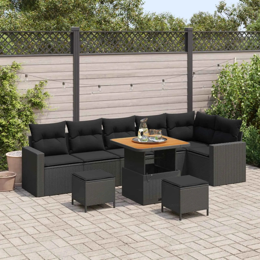 Set Divano da Giardino con cuscino 11 pcs Nero polyrattan
