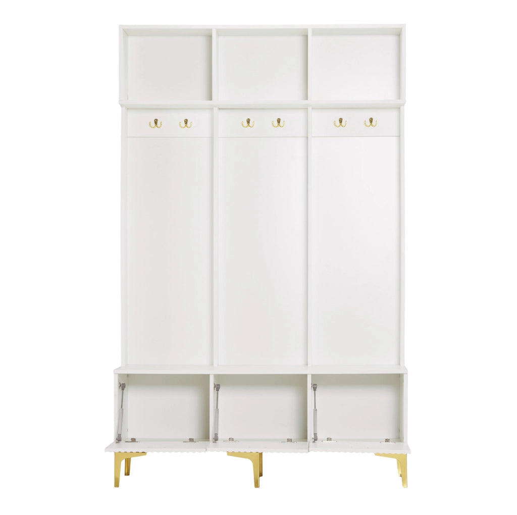 Mobile ingresso multifunzione con panca 120x23;5x191;5 cm in pannello truciolare bianco e metallo