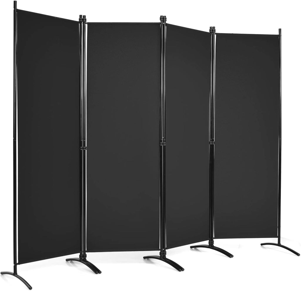 Paravento da Interno in Metallo, Separé Divisorio Interno Pieghevole con Piedini Stabili, Pannelli Divisori per Interni per Casa e Ufficio (Nero, 220 x 173 cm (4 Pannelli))