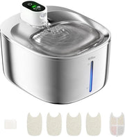 Fonteino per Gatti, 4,1L, Sensoressa di Movimento, Batteria 4000mAh, Pompone d'Acqua Silenzioso, Bacchetta d'Acqua in Acciaio Inox per Gatti e Cani, con Un Set di Filtro