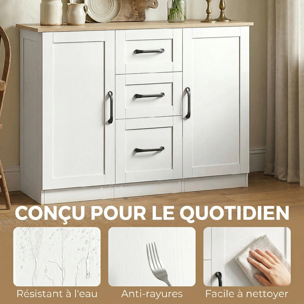 Cassettiera con ante ¨C zephmum ¨C 110x35x80,4cm bianco e legno naturale