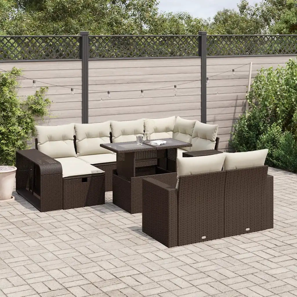 Set Divani da Giardino 11 pz con Cuscini Polyrattan Marrone