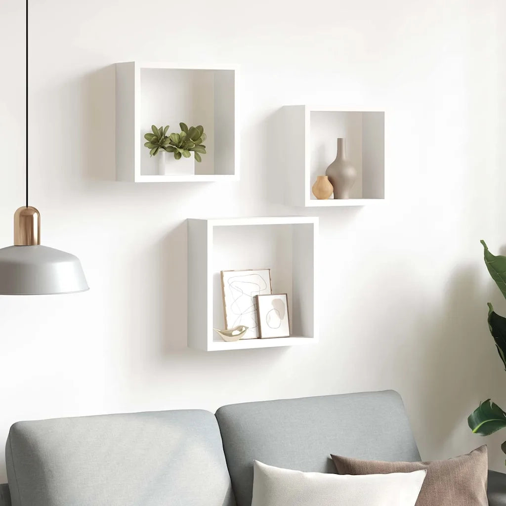 Mensole a Cubo da Parete 3 pz Bianche in MDF 323949