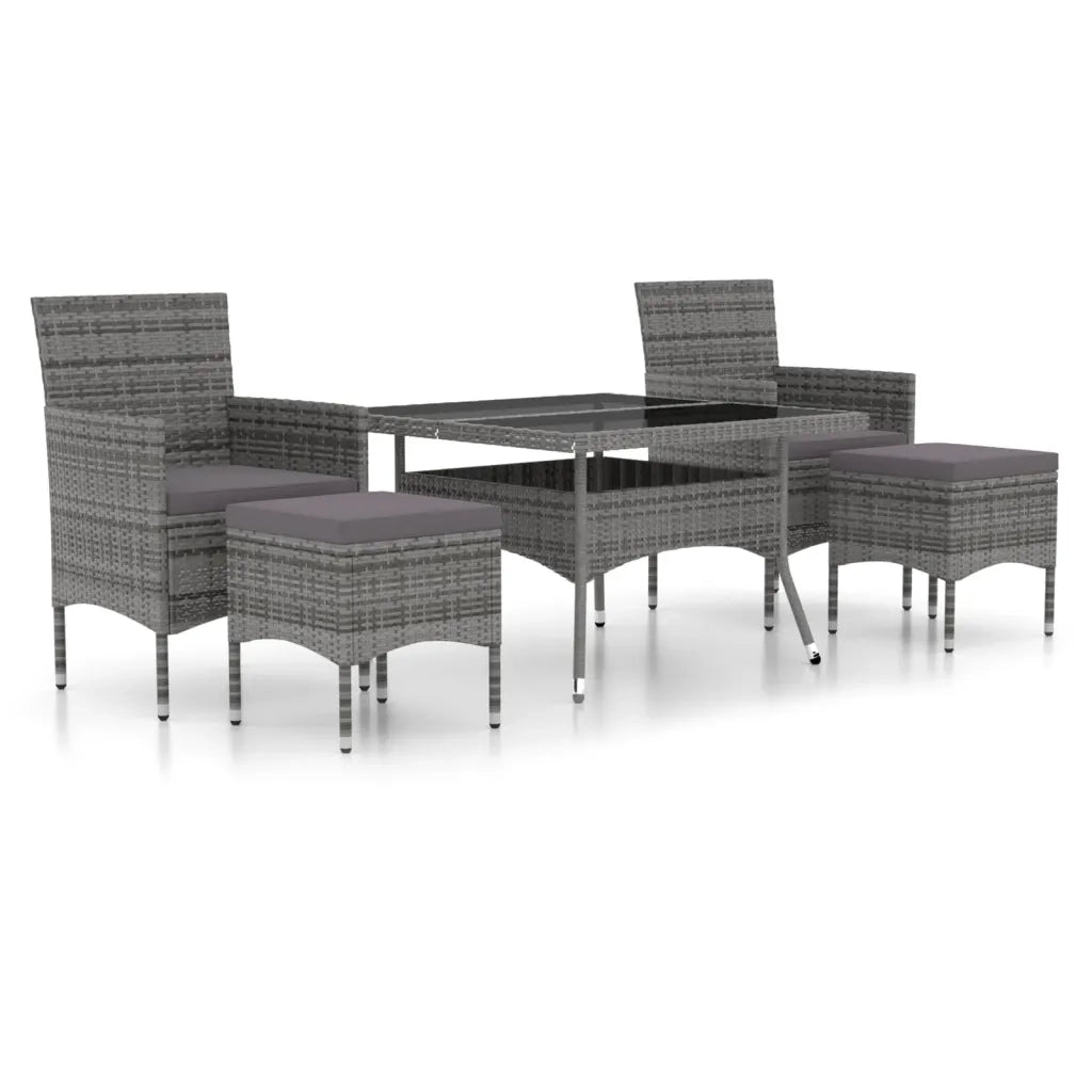 Set Pranzo da Giardino 5 pz Polyrattan e Vetro Temperato Grigio cod mxl 71384