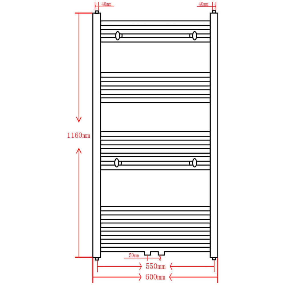 Towel Radiator, Hot Water, Straight, Black, 600x1160 Mm