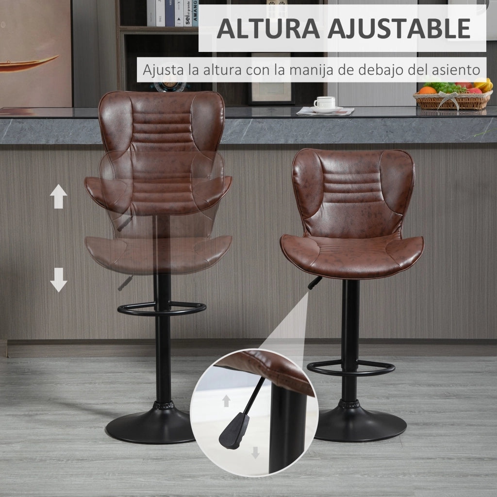 Sgabello Alto Girevole Regolabile ¨C Xylo ¨C Ecopelle Marrone con Schienale e Poggiapiedi 46,5x54x88-108cm