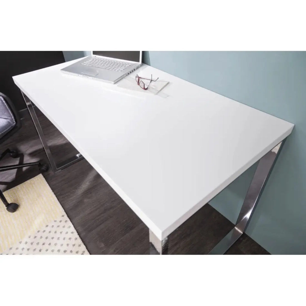 Scrivania design MONZA 120x60 cm bianco lucido con gambe cromate argentate