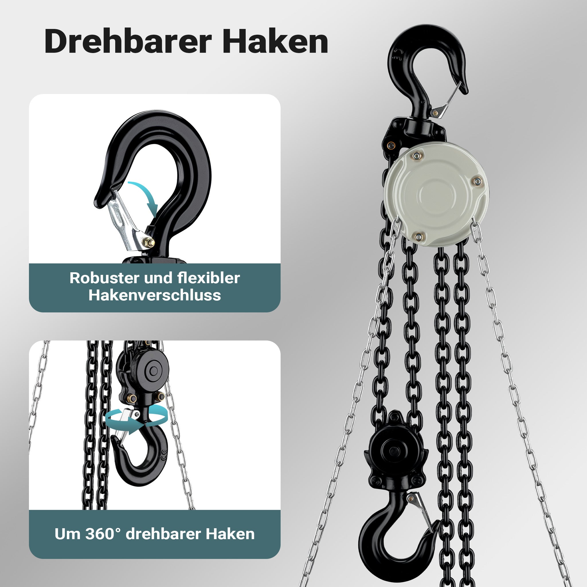 Mini paranco a catena manuale VSK-2, capacità di carico 2 t, altezza di sollevamento 3 m, per sollevare e abbassare carichi pesanti in officine, magazzini e cantieri, per impieghi gravosi