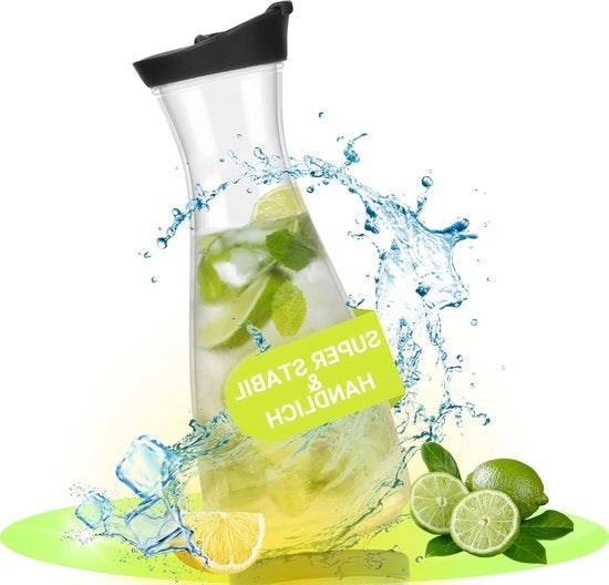 Karaf in vetroresina con coperchio e imbuto di vetro borosilicato - ideale per bevande fredde, acqua, succhi, vino, tè freddo - 0,85 litri