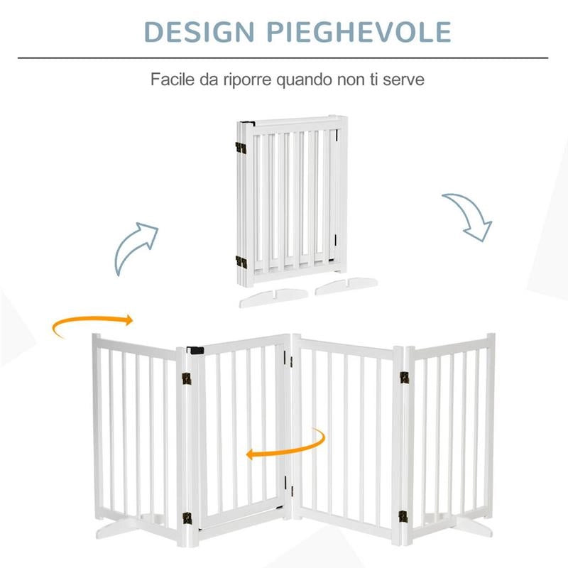 CANCELLINO PIEGHEVOLE PER CANI PICCOLA/MEDIA TAGLIA CON SERRATURA IN LEGNO 237.5X36X80CM - BIANCO
