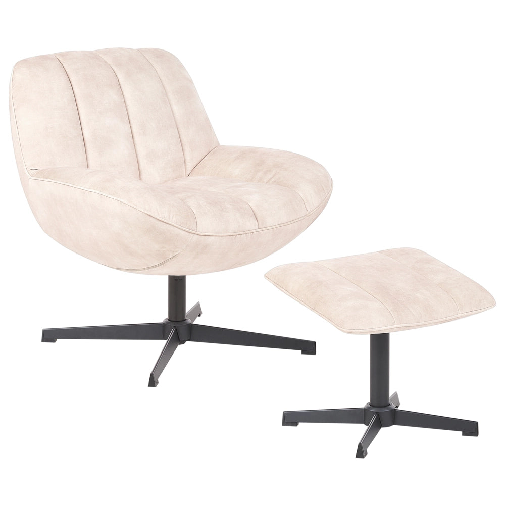 Poltrona girevole con poggiapiedi Velluto beige Base singola Seduta imbottita