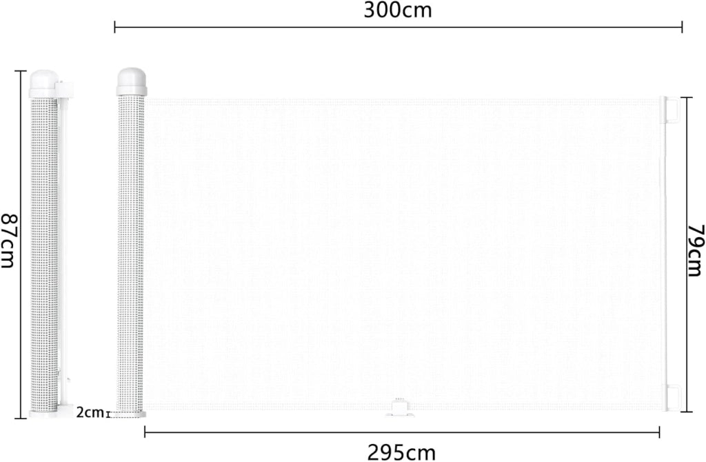 Griglia di protezione per porte e scale, estensibile, con chiusura automatica, griglia di sicurezza per porte e scale per bambini, in PVC, bianca, 300 cm