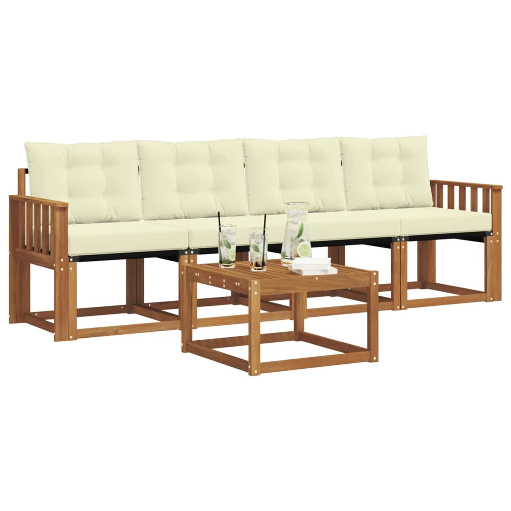 Set di divani da esterno con cuscino 5 pcs Naturale e Crema