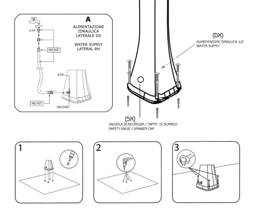 Mini Doccia Solare da Giardino Lavapiedi Miscelatore e Doccetta Mobile Arkema Happy Go Dove grey