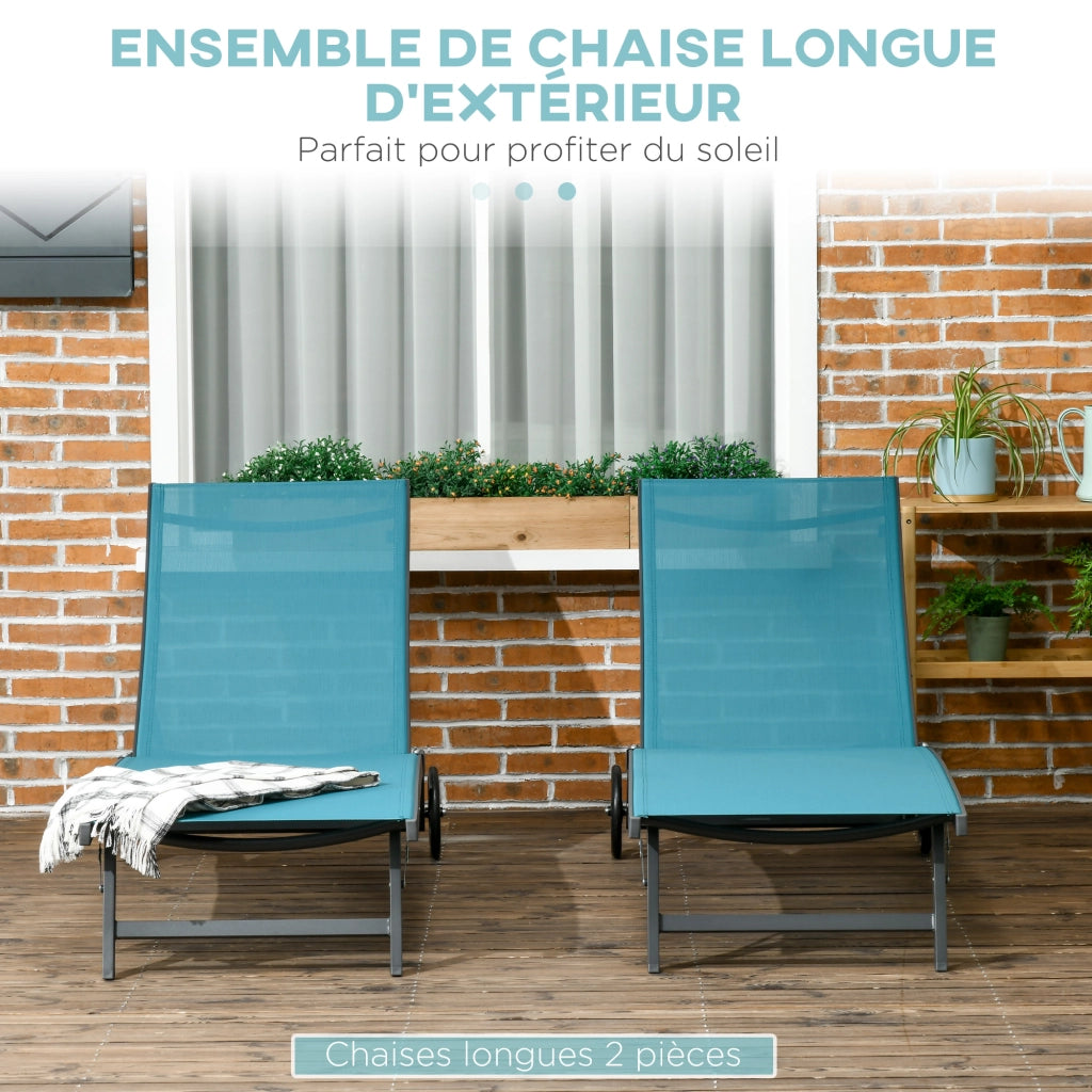 Lettino da giardino pieghevole in alluminio e textilene con cuscino ¨C zephmum ¨C blu, 2 pezzi