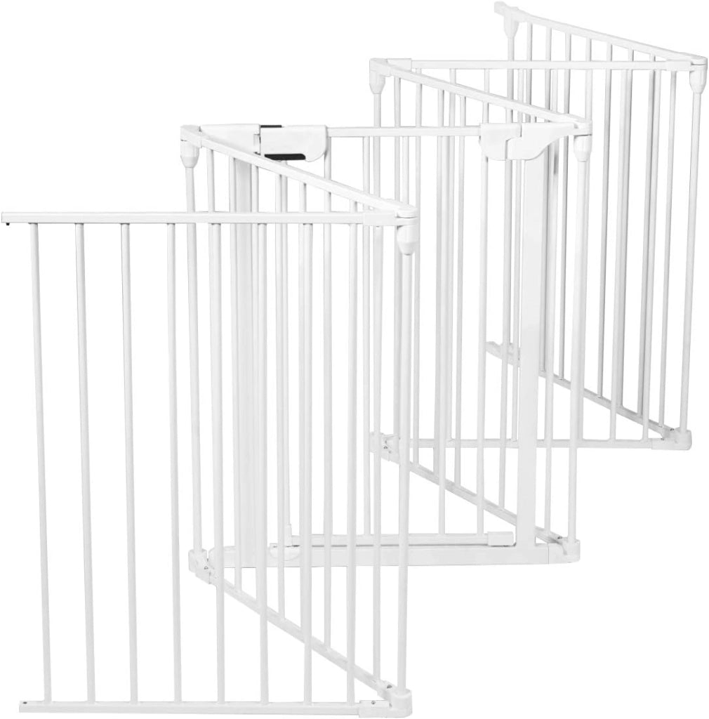Cancelletto di Sicurezza per Animali, Cancelletto da Interno ed Esterno, Barriera in Acciaio Pieghevole e Trasformabile in Diverse Forme, Ideale per Porte e Scale, Bianco