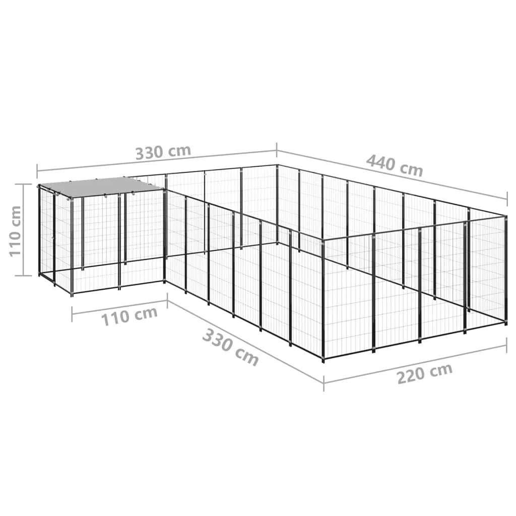 Recinto per animali da esterno per cani 10,89 m² acciaio nero 02_0000487