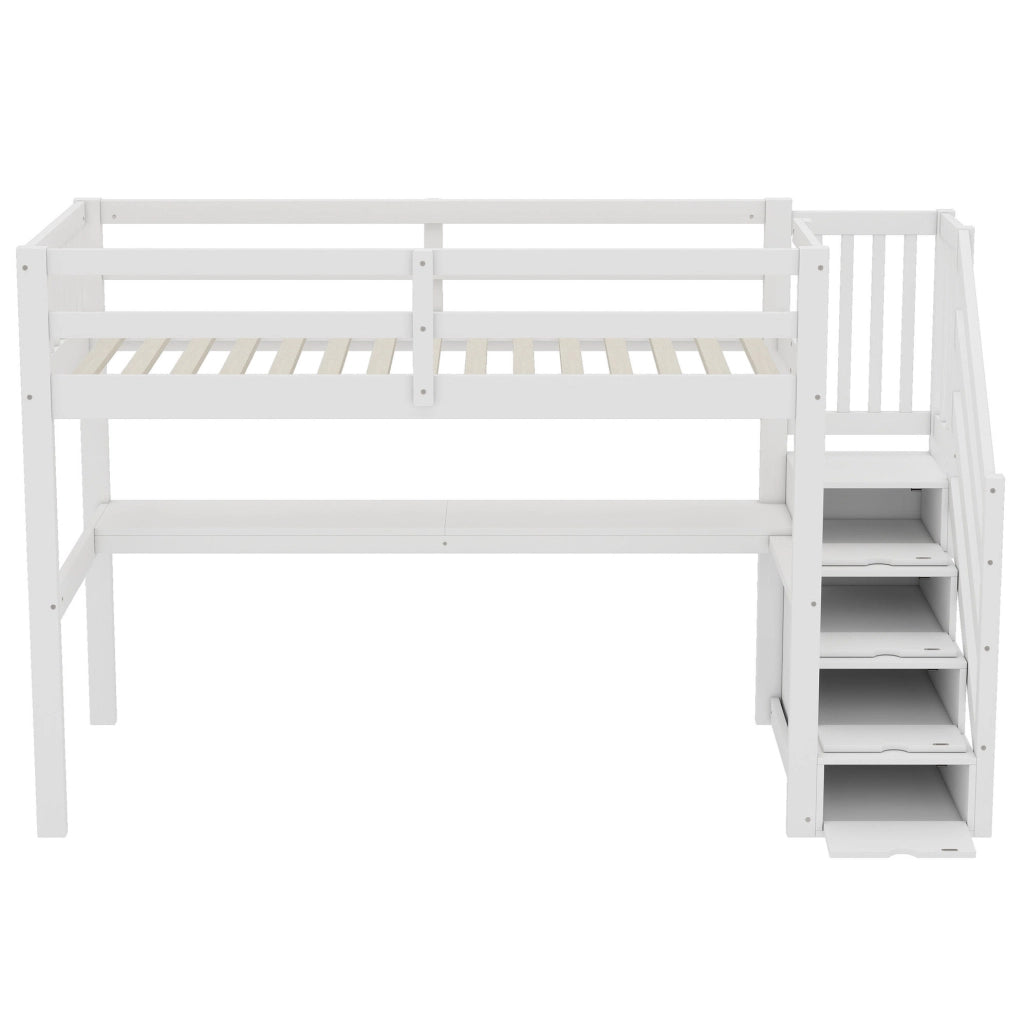 Letto a soppalco 90x200 cm con scrivania e spazio contenitore; pino; bianco (Senza materasso)