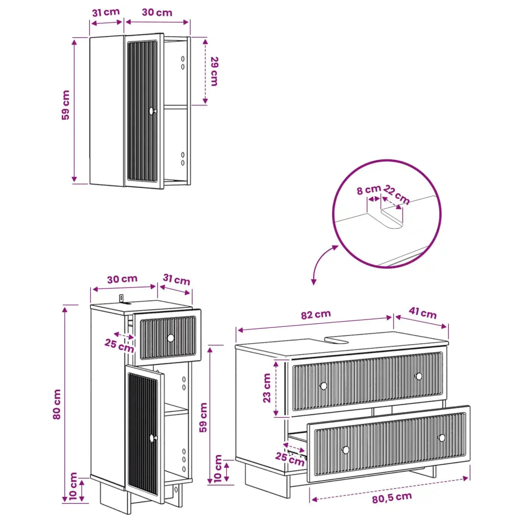 Set di armadietti da bagno in 3 pezzi EDE Grigio Cemento 3417741