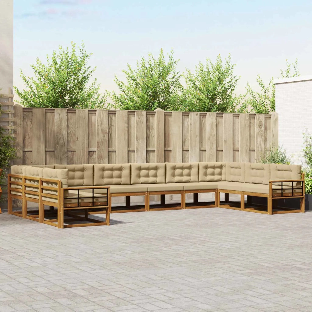 Set di divani da esterno con cuscino 10 pcs Naturale e Beige