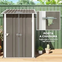 Casetta Porta Attrezzi 0.92m² in Acciaio Zincato con Tetto Inclinato e Serratura, 100x103x160 cm, Marrone