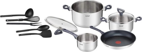 Set di cottura 11 pezzi Ideale Starterset Termo Segnale Verniciatura sicura Distribuzione dimensioni Coperchio in vetro Maniglia ergonomico Tutte le fonti di calore incluse Induzione - Daily Cook G713SB45 Set di cottura