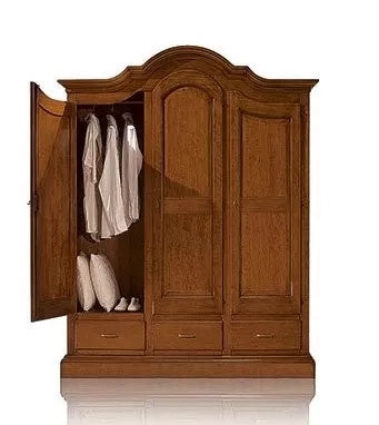 Armadio classico 3 porte avorio filo marrone legno 185x62x220 - Mobili 2G
