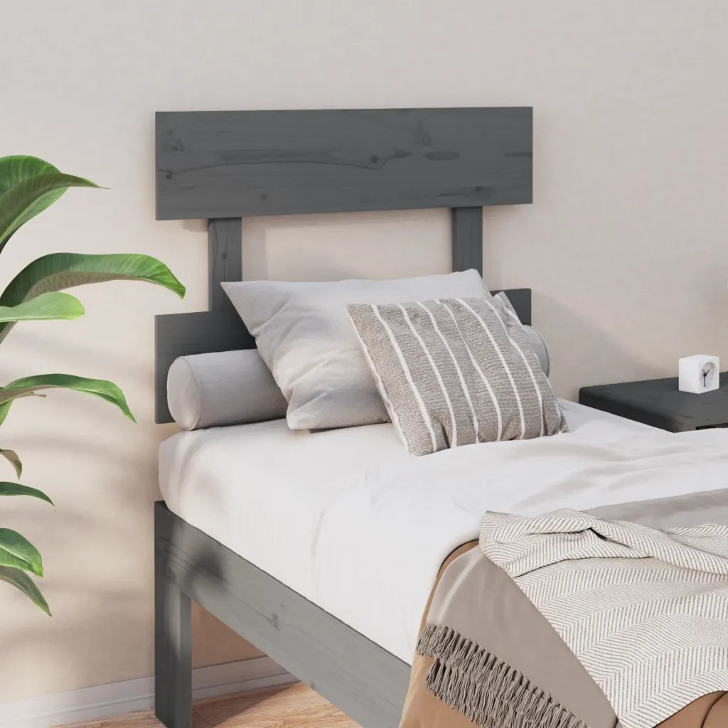 Testiera | Testata per Letto Grigia 93,5x3x81cm in Legno Massello di Pino