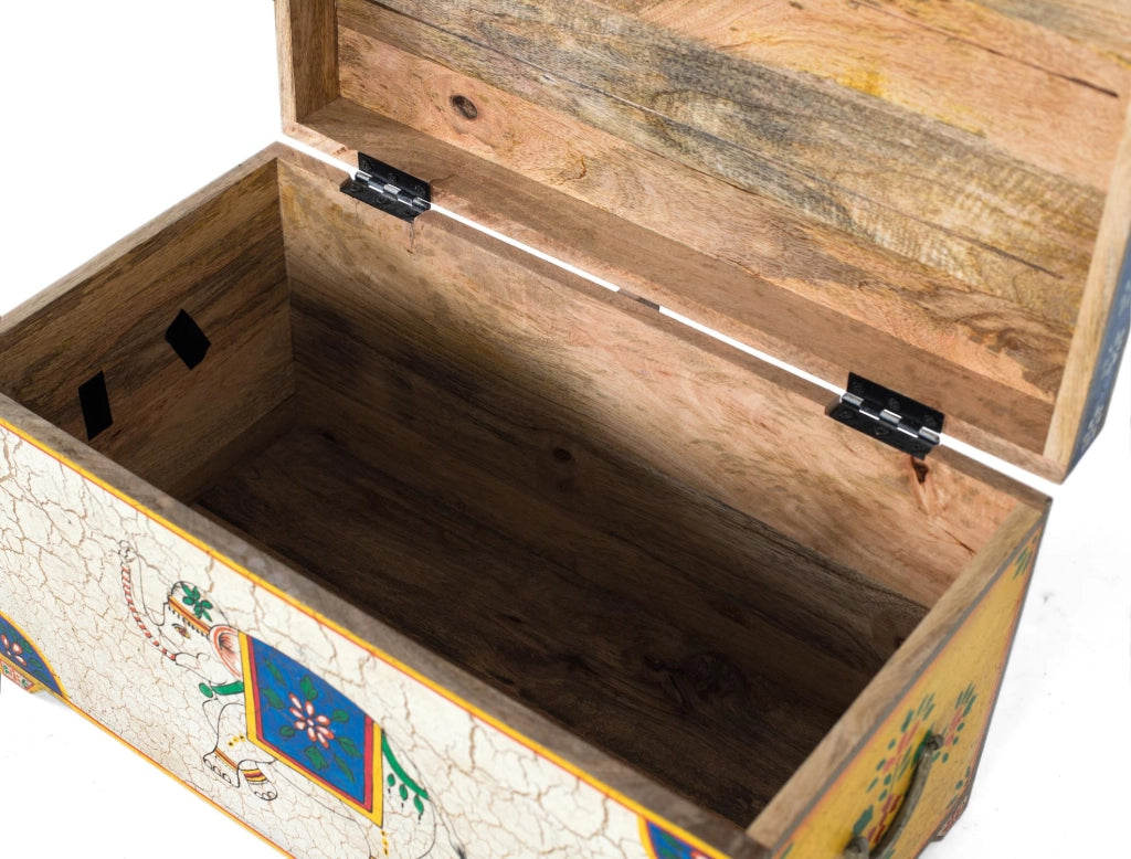 Cassapanca in legno di mango dipinta a mano multicolore