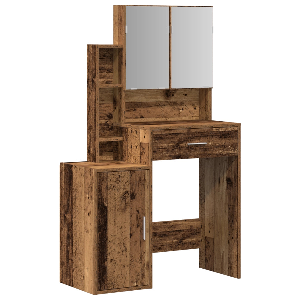 Tavolo da trucco con specchio e luci a LED in legno vecchio e legno ingegnerizzato