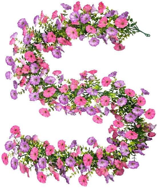 Due Pezzi di Slingback per Piante Artificiali - 180 cm - Resistente al Tempo - Fiori Rosa/Blu - Ideali per Interno/Esterno