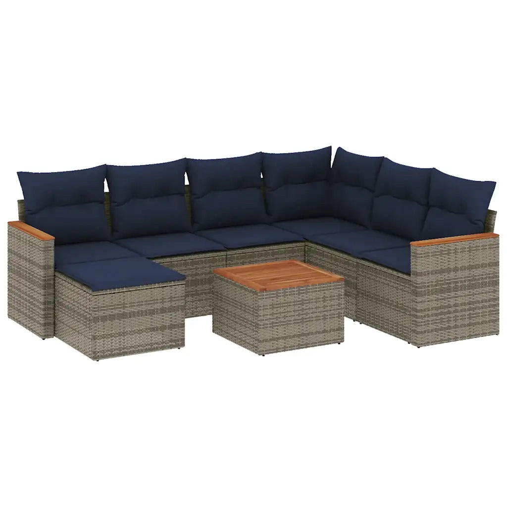 Set Divani da Giardino 8 pz con Cuscini Grigio in Polyrattan 3226215
