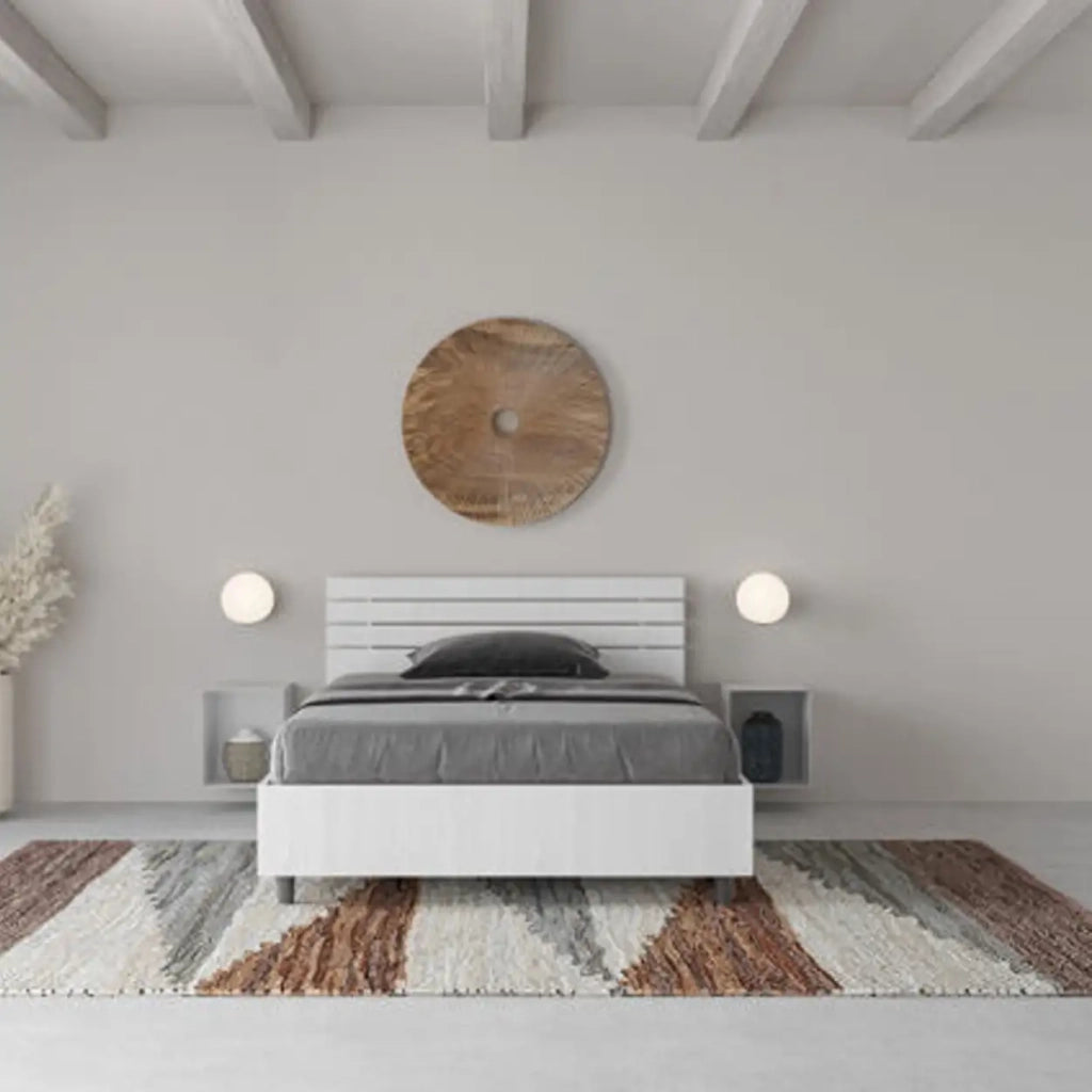 Letto una piazza e mezza con rete 120x200 testata inclinata con doghe bianco frassino Ankel
