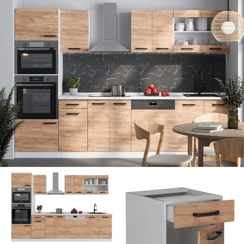 Cucina componibile R-Line Rovere dorato/Bianco 300 cm PL Rovere Vicco